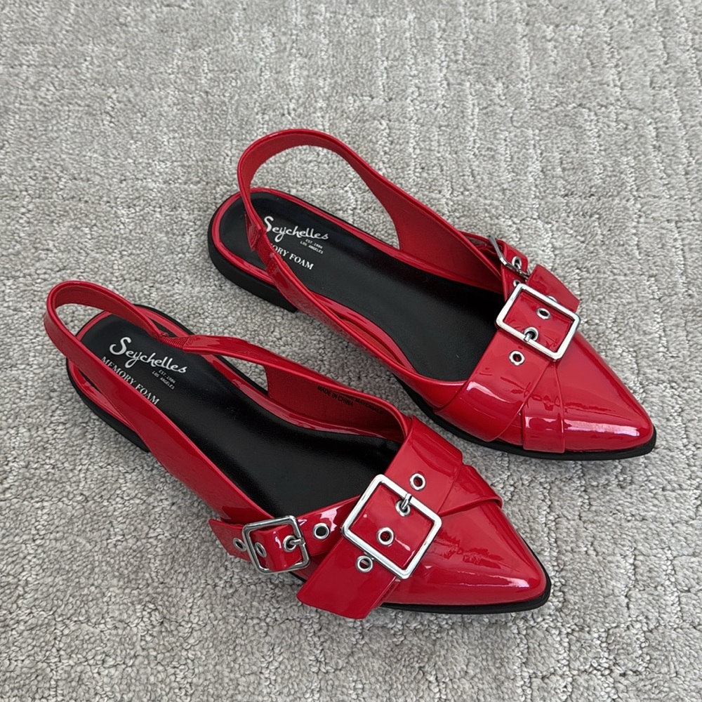 Seychelles Avanna Slingback Buckle Flats Women Red Pointed Toe Memory Foam